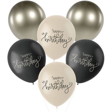 Ballonnen Happy Birthday zwart creme