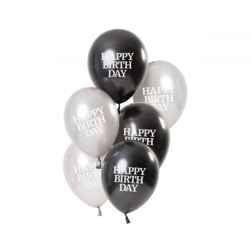 Ballon Happy Birthday zwart zilver.