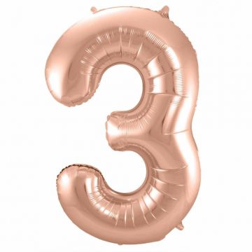 Folie ballon cijfer 3 Rosé goud, 86 cm